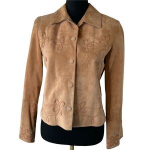 The Territory Ahead Embellished Suede Peach Floral Lined Jacket XS